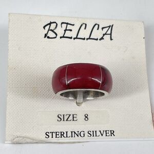 New Bella Sterling Silver 925 Red Inlay Wide Band Ring Size 8